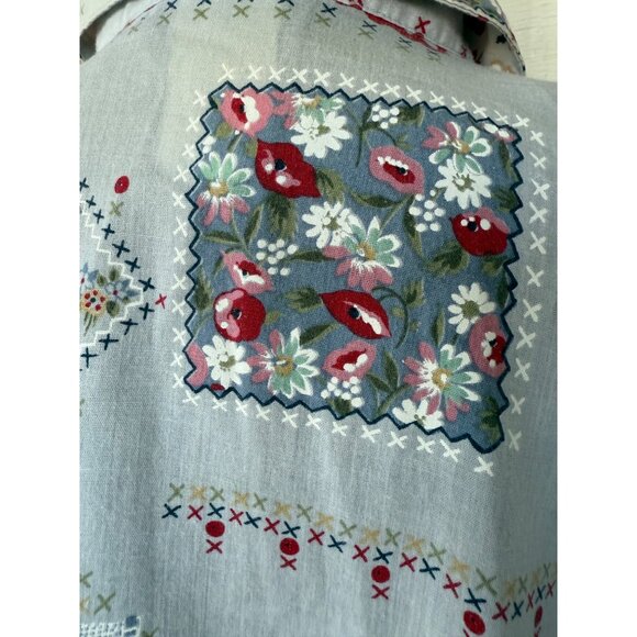 Vintage 70's Tapestry Cotton Blend Button Blouse Gred Red Floral XL - Picture 6 of 12